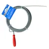 A coiled drain snake with a red handle and a blue and white product tag. Produktbild-Vorschau