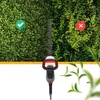 A split image showing a hedge trimmer being used correctly on the left and incorrectly on the right, with a hedge trimmer tool shown below. Voir les images du produit