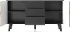 A front view of an open black sideboard with artisan oak accents on the doors. Produktbild-Vorschau