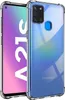 A clear protective phone case is shown on a white background, with a phone visible inside the case. Produktbild-Vorschau