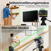 Two split images showing a laser level in use in different modes. Produktbild-Vorschau
