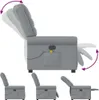 A collage of images showing a light gray fabric massage chair in different positions, demonstrating its reclining and footrest features. Náhľad obrázku produktu