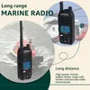 A marketing image showing two handheld marine radios with a background of a rescue boat and a helicopter. Náhled obrázku produktu