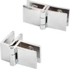 Two chrome-plated glass hinges are shown against a white background. Produktbild-Vorschau