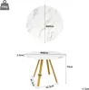 Diagram showing the dimensions of a round table with marble-like top and wooden legs. Produktbild-Vorschau