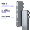 A product shot of a USB-C hub with descriptive text. Produktbild-Vorschau