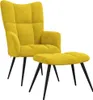 A yellow velvet armchair and ottoman set on a white background. Podgląd zdjęcia produktu
