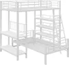 A white metal bunk bed with shelves and a desk area. Produktbild-Vorschau