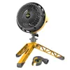 A yellow and gray Vornado fan on a tripod stand, with a clip accessory nearby. Produktbild-Vorschau
