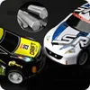 Close-up of two toy cars, one black and one white, with a circular inset showing metal rods. Náhľad obrázku produktu