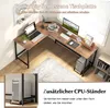An L-shaped desk with a laptop, monitor, and computer tower, with a separate image of a CPU stand. Anteprima dell’immagine prodotto