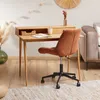 A home office setup with a wooden desk and chair. Produktbild-Vorschau