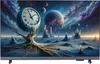 A surreal digital art scene depicting a melting clock on a barren alien landscape with planets and nebulae in the background. Produktbild-Vorschau