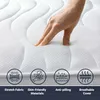 A hand pressing into a white mattress, with icons and text describing its features at the bottom. Anteprima dell’immagine prodotto