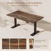 A diagram of a standing desk with dimensions and material samples, along with product features described in text. Náhled obrázku produktu