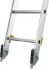 Close-up view of the lower section of an aluminum ladder, showing its feet and some of the rungs and support structures. Produktbild-Vorschau