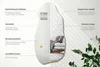 A decorative irregular-shaped wall mirror with feature callouts and a lifestyle image of a living room. Náhled obrázku produktu