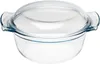 A clear glass casserole dish with a lid, isolated on a white background. Produktbild-Vorschau