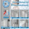 A collage of images showcasing a shower panel system with different water flow modes and a person showering. Náhled obrázku produktu