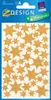 A sheet of gold star stickers with small white dots on a white background, presented in its original packaging. Produktbild-Vorschau