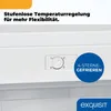 A close-up of a white freezer door with a temperature control dial and a blue circular graphic indicating '4-STAR FREEZING'. The brand logo 'exquisit' is visible at the bottom right. Produktbild-Vorschau