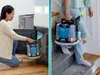 A woman is using a Shark StainStriker cleaner in a kitchen and then carrying it up the stairs. Podgląd zdjęcia produktu