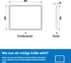 Diagrams showing the dimensions of a mirror, with accompanying text in German. Produktbild-Vorschau