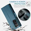 A blue phone case is shown with a phone inside, with graphics and text highlighting camera and screen protection. Produktbild-Vorschau