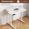 A white standing desk with dimensions and features labeled. Anteprima dell’immagine prodotto