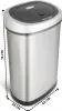 A silver sensor trash can with dimensions indicated by dashed lines and text. Produktbild-Vorschau