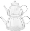 A clear glass teapot stacked on top of another clear glass teapot. Produktbild-Vorschau
