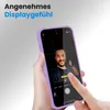 A hand holding a purple phone case with a phone inside, showing the camera interface. Produktbild-Vorschau