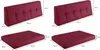 A collage of four images showing different sizes and orientations of red upholstered cushions, with dimensions indicated by measurement lines and text. Produktbild-Vorschau