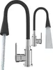 Two kitchen faucets with flexible black spouts and chrome bases, one with water flowing. Anteprima dell’immagine prodotto