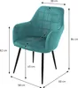A teal armchair with dimensions indicated by measurement lines and text. Náhľad obrázku produktu