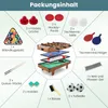 A flat lay image showing the contents of a game table set, with each item labeled. Produktbild-Vorschau