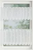Two white lace cafe curtains with heart and coffee cup patterns are hung on a window. Produktbild-Vorschau