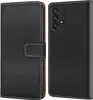 A black flip-style phone case for a Samsung Galaxy A23 is shown from the front and back. Produktbild-Vorschau