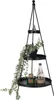 A black metal tiered stand with decorative items on each tier. Produktbild-Vorschau