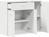 An open white sideboard with a drawer and two doors, revealing empty shelves. Anteprima dell’immagine prodotto