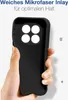 A hand holding a black phone case with four circular cutouts for camera lenses. Produktbild-Vorschau
