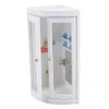 A miniature white shower stall with clear glass doors, containing miniature bathroom accessories. Voir les images du produit