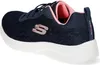 A side view of a navy blue Skechers sneaker with pink accents and a white sole. Produktbild-Vorschau