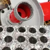 A collage showing a diamond drill bit attached to a grinder and a close-up of drilled holes in granite. Produktbild-Vorschau