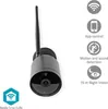 A black outdoor security camera with an antenna is shown against a white background, with feature icons and text on the right side. Podgląd zdjęcia produktu