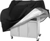 A black grill cover is partially covering a stainless steel grill cart. Produktbild-Vorschau