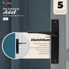 A marketing image showcasing a black aluminum door handle set with descriptive text and warranty information. Produktbild-Vorschau