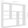 A white, multi-compartment shelving unit shown from a front-side angle with dimensions indicated by measurement lines and text. Anteprima dell’immagine prodotto