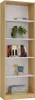 A tall, narrow bookshelf with several shelves, displaying books and decorative items. Podgląd zdjęcia produktu