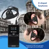 A product shot of a wireless receiver and earphone set, with inset images showing the earphone being worn in an ear. Produktbild-Vorschau